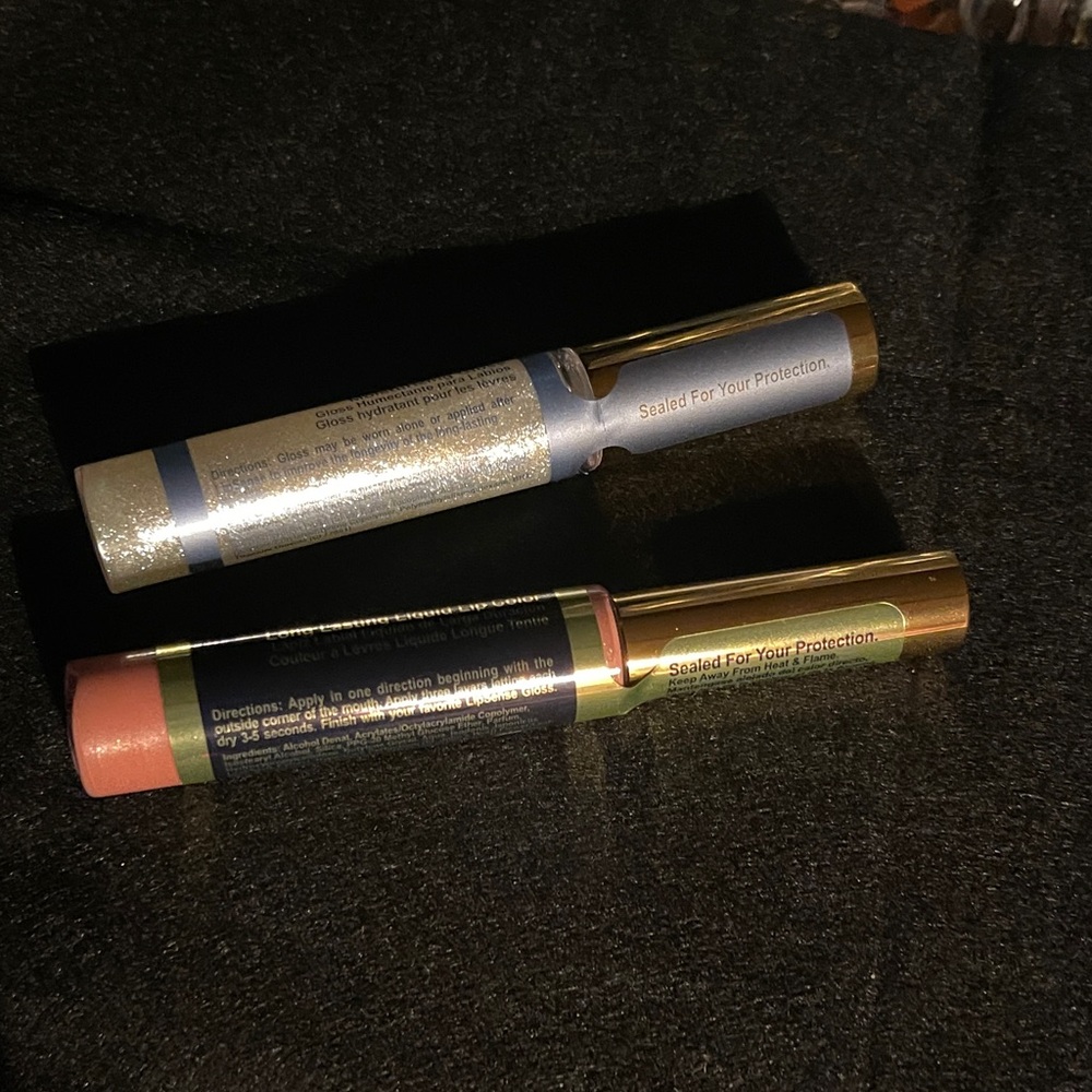 LipSense Duo: Shimmery Silver & Warm Nude/Peach Glosses